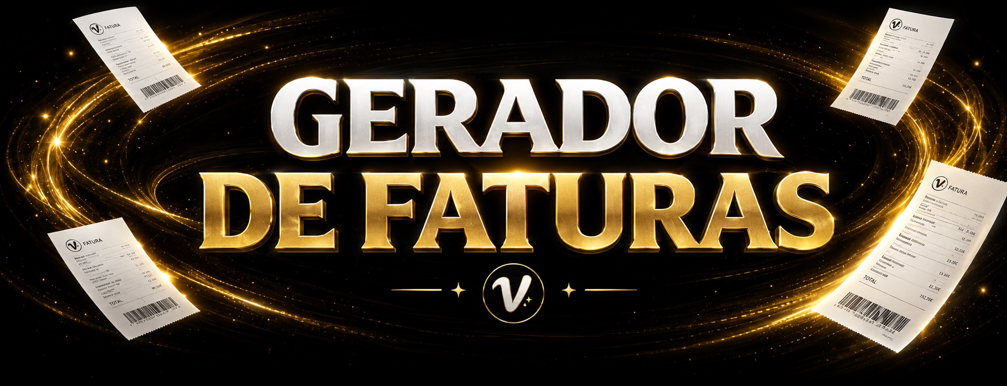 The Vinted Generator promotional banner with gold light trails and receipt imagery